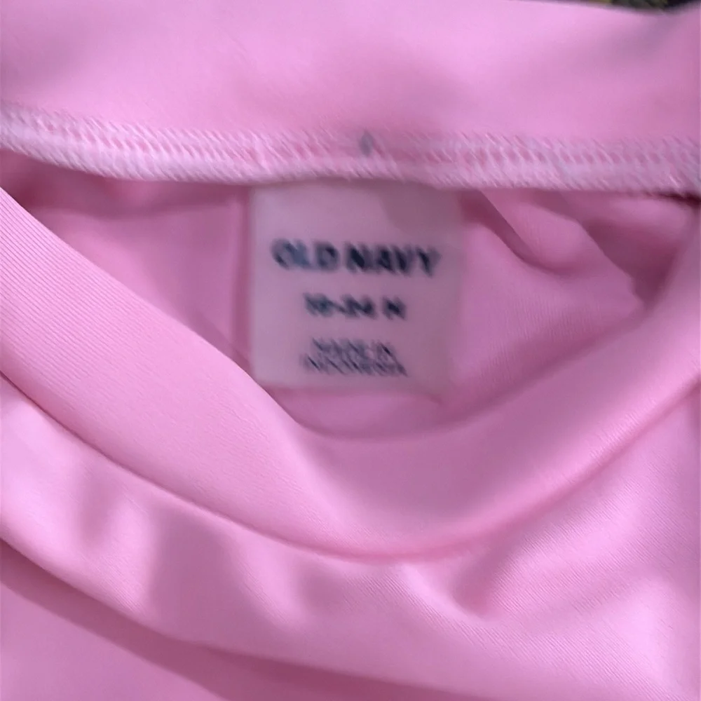 Old Navy Pink Floral 2 Piece Swim Set Rash Guard & Ruffle Bottom Baby 18-24 Mos